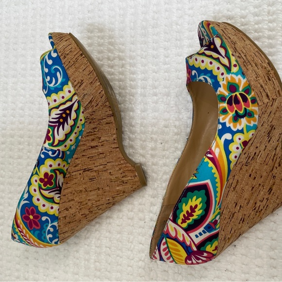 Nine West Wild Thingo Multi-Colored floral Wedges Heels Shoes - Picture 2 of 6